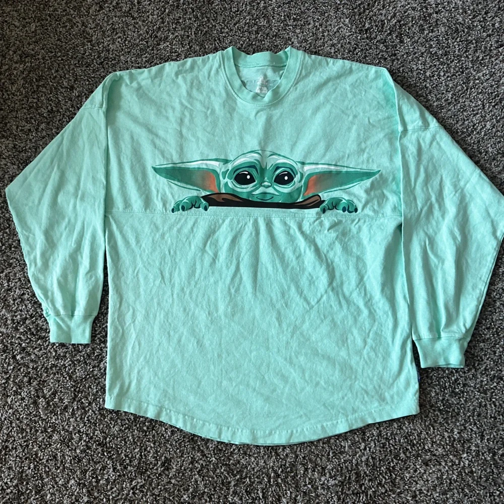 Star Wars The Mandalorian baby yoda Long Sleeve green spirit jersey Shirt small - Picture 3 of 4
